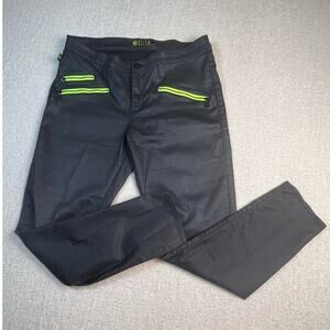 Rock & Republic Women’s 14 Black Goth Skater Coated Skinny Fit Neon Zipper Jeans